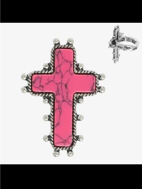Pink Stone Cross Ring - Women's Jewelry